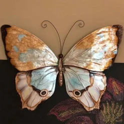 Metal and Capiz Butterfly Wall Decor - Copper with Aqua