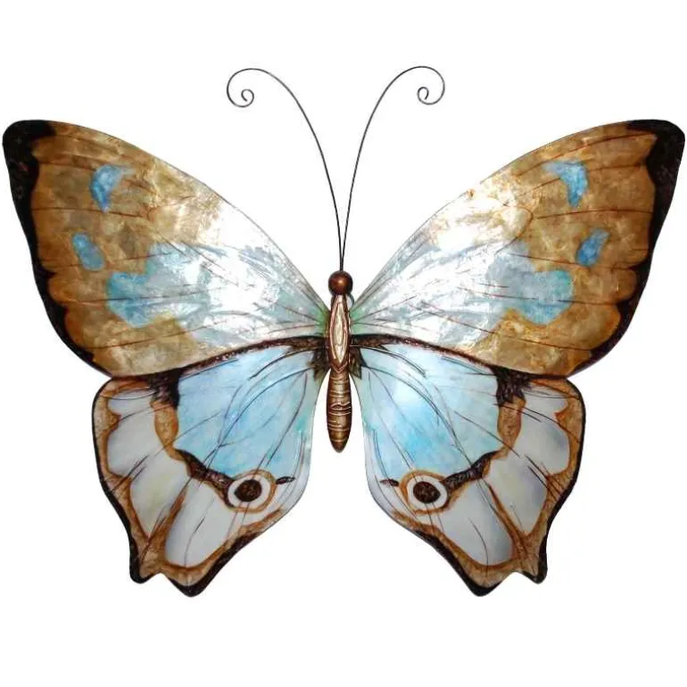 Metal and Capiz Butterfly Wall Decor - Copper with Aqua