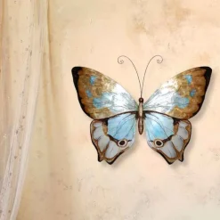 Metal and Capiz Butterfly Wall Decor - Copper with Aqua