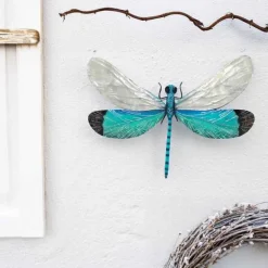 Metal and Capiz Dragonfly Wall Decor - Aqua