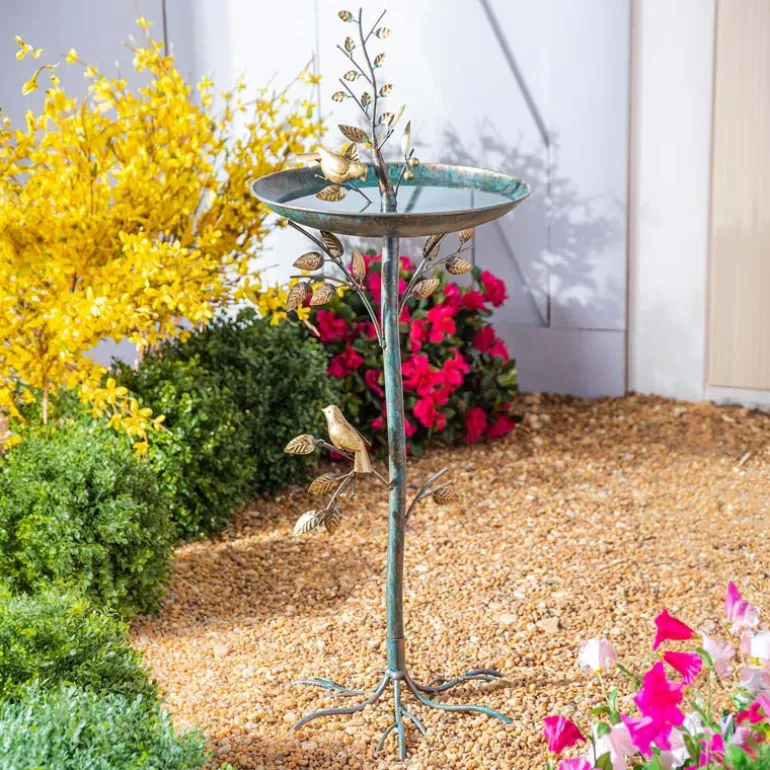 Metal Birds and Branches Bird Bath