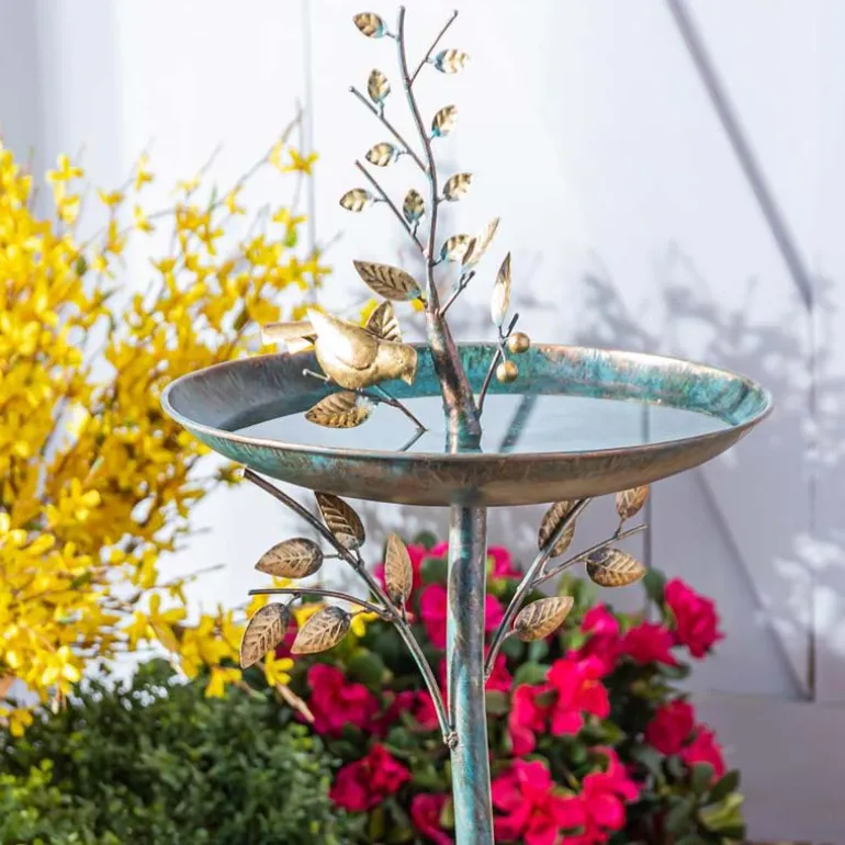 Metal Birds and Branches Bird Bath