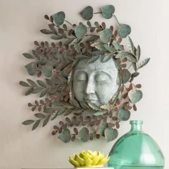 Metal Leaf Sun Face Wall Art