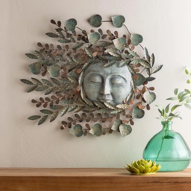 Metal Leaf Sun Face Wall Art