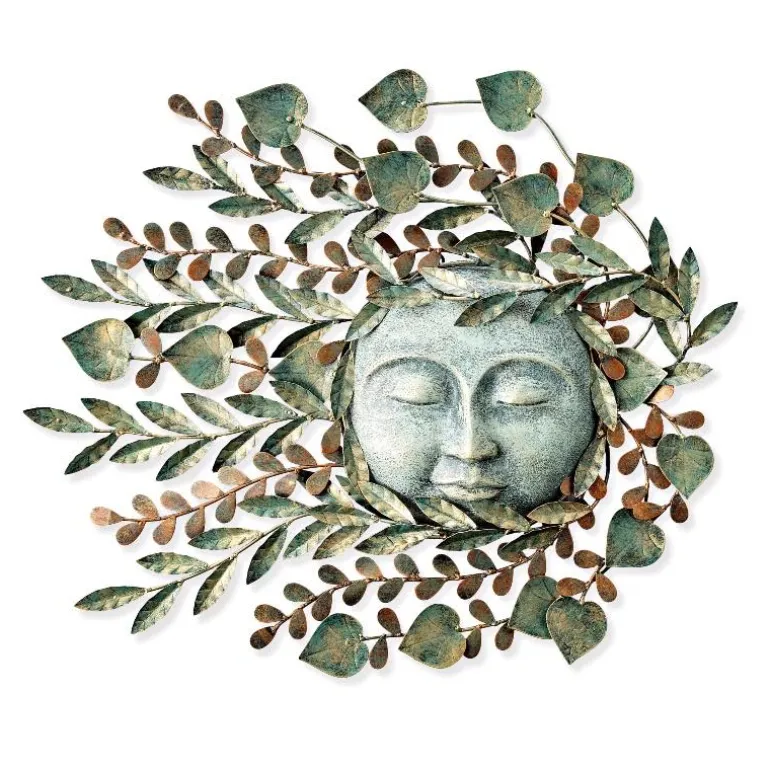 Metal Leaf Sun Face Wall Art