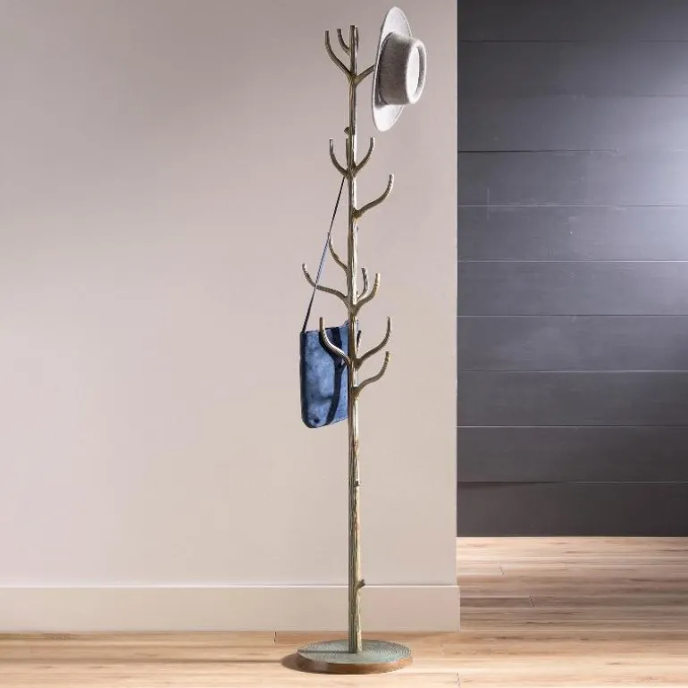 Metal Tree Branch-Inspired Coat Rack with Patina Finish
