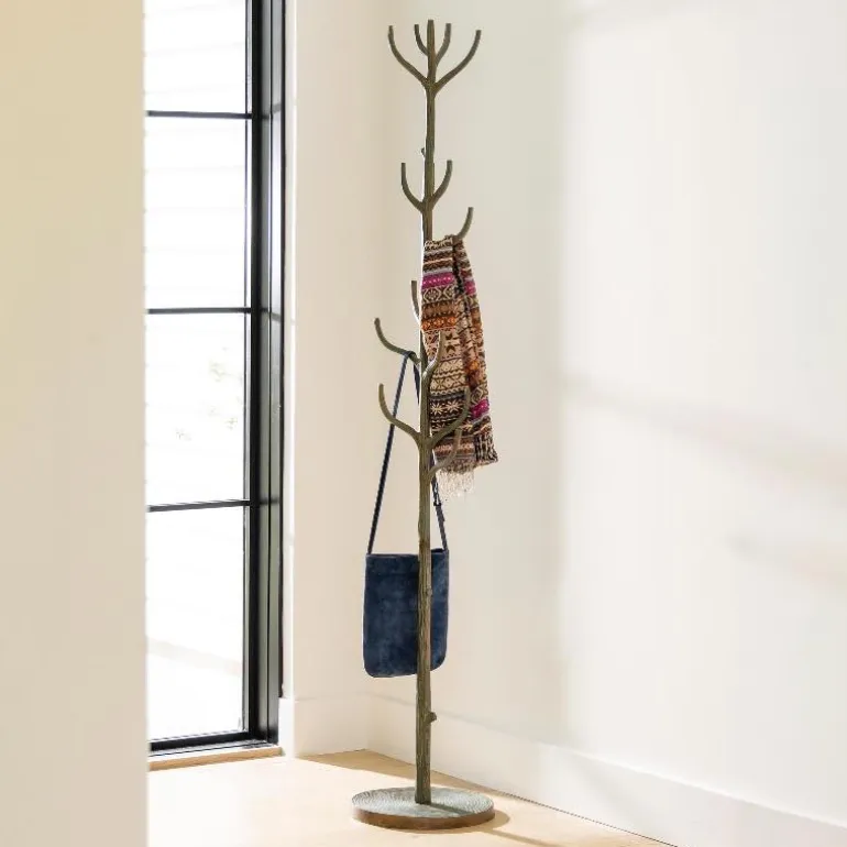 Metal Tree Branch-Inspired Coat Rack with Patina Finish