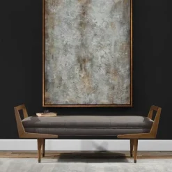 Mid Century Wood & Upholstered Bench