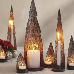 Mirrored Glass Tree-Shaped Candleholder, 6"