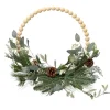 16" Modern Glitter Wreath with Wood Balls, Pine & Eucalyptus