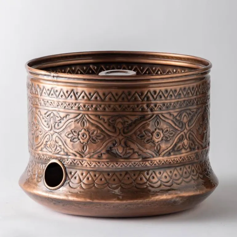 Moroccan Embossed Copper-Finished Hose Pot