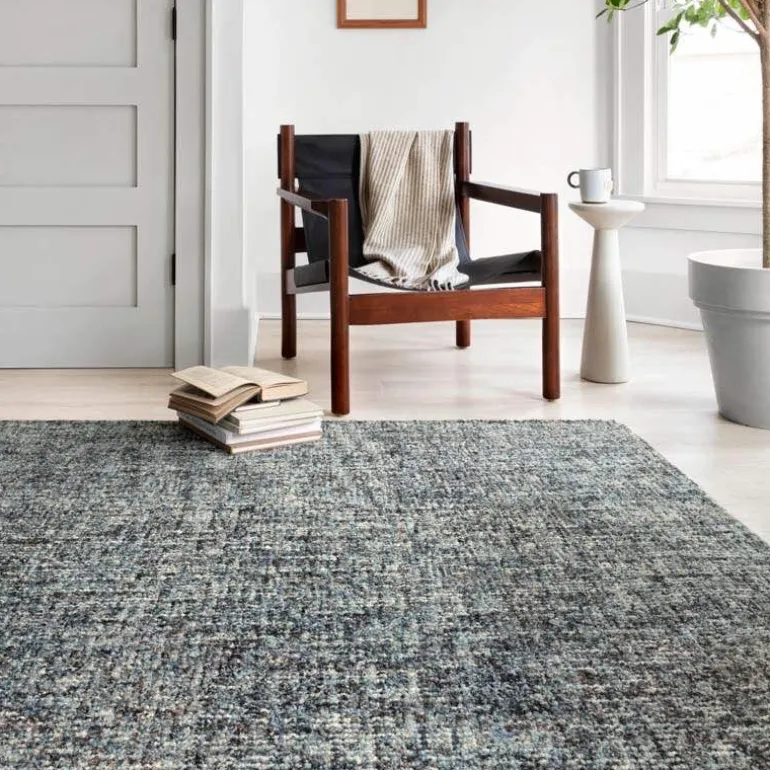 Mosaic Hand-Tufted Wool Rug, 5' x 8' (denim/charcoal)