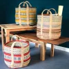 Multicolored Woven Jute Baskets with Handles, Set of 3