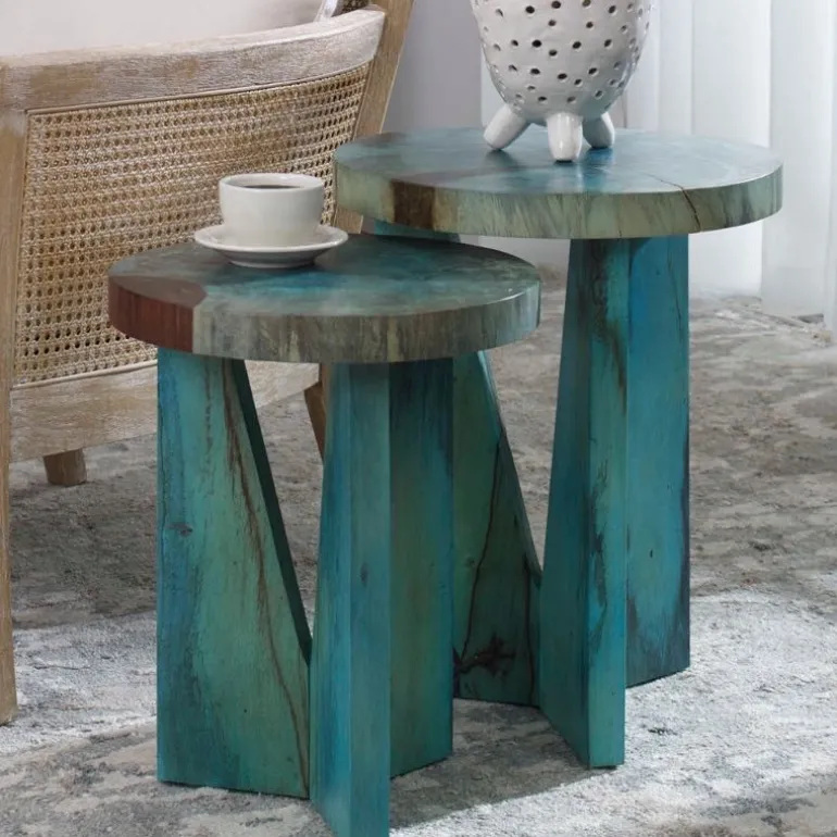 Nadette Aqua Nesting Tables, Set of 2