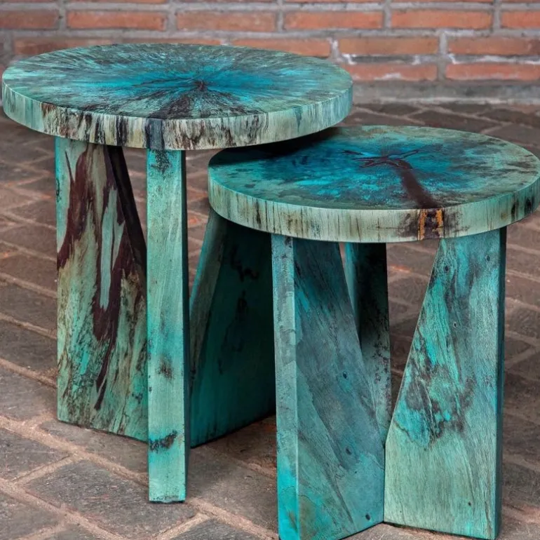 Nadette Aqua Nesting Tables, Set of 2