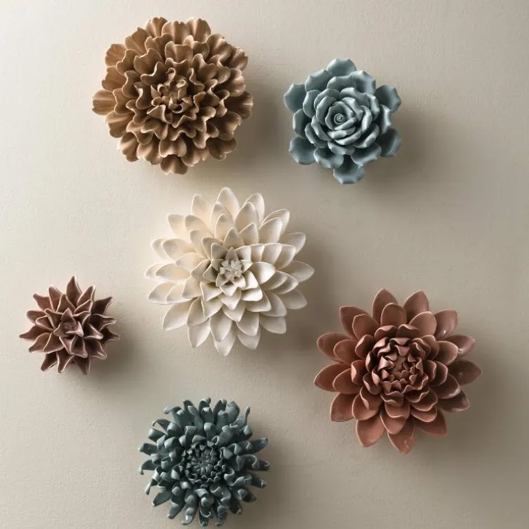 Neutral Collection Ceramic Wall Flowers, Set of 6
