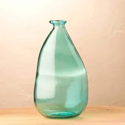 Oblong Recycled Glass Balloon Vase, 14" - Aqua