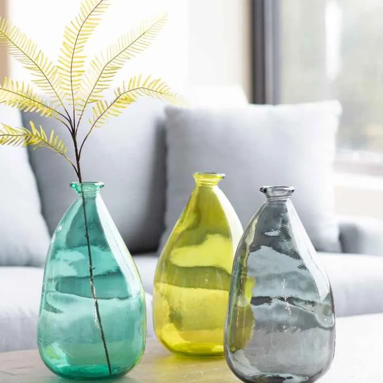 Oblong Recycled Glass Balloon Vase, 14" - Aqua