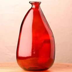 Oblong Recycled Glass Balloon Vase, 14" - Red