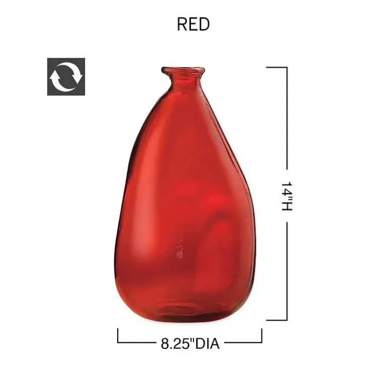 Oblong Recycled Glass Balloon Vase, 14" - Red