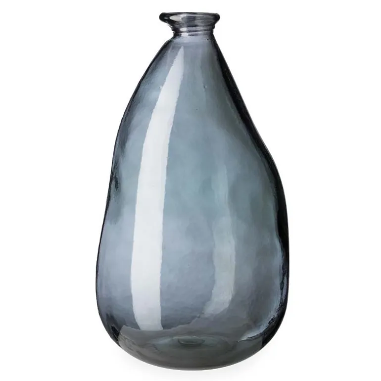 Oblong Recycled Glass Balloon Vase, 14" - Smokey Blue