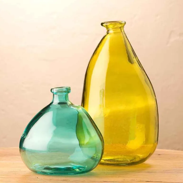Oblong Recycled Glass Balloon Vase, 14" - Citron Green