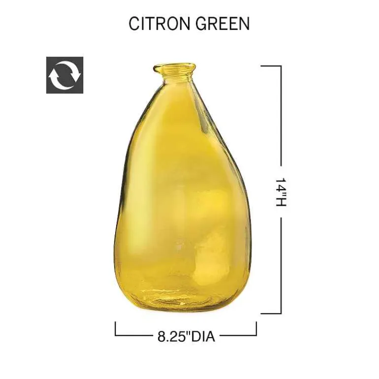 Oblong Recycled Glass Balloon Vase, 14" - Citron Green