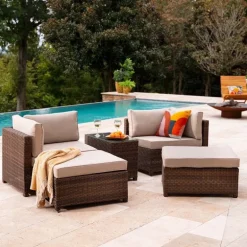 Outdoor Convertible 5-Piece Modular Lounge Set