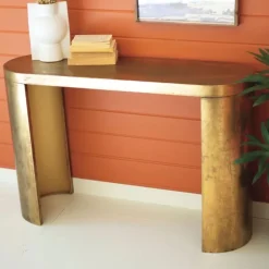 Oval Antique Brass Console Table