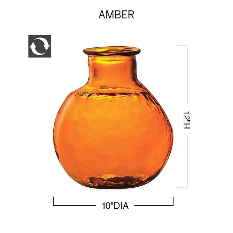 Oval Recycled Glass Balloon Vase, 12" - Amber