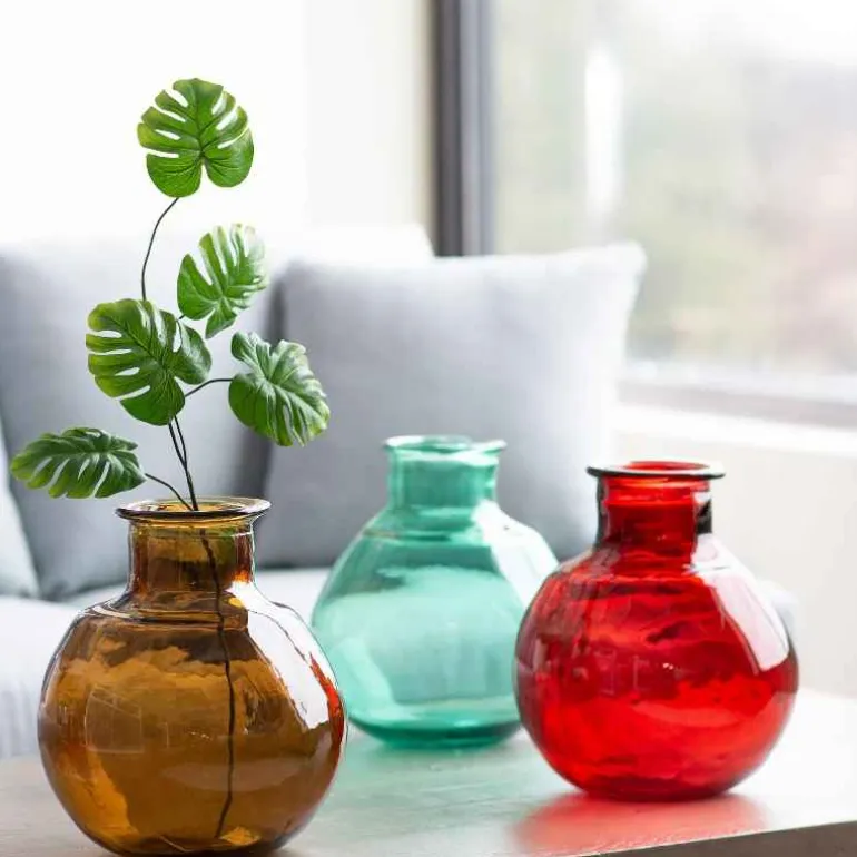 Oval Recycled Glass Balloon Vase, 12" - Aqua