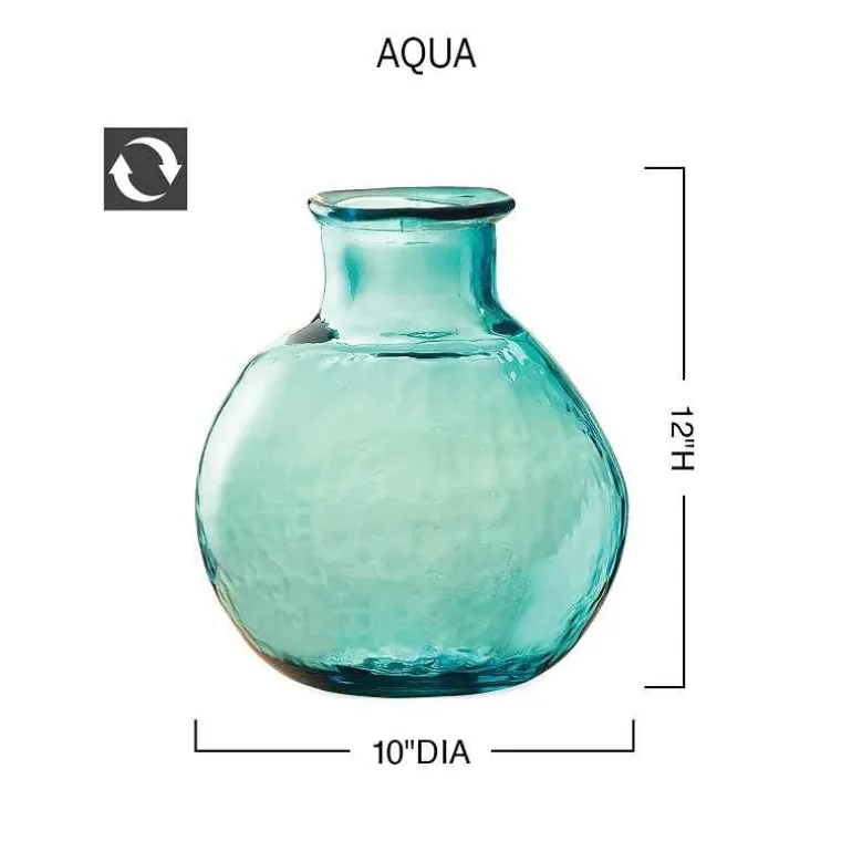 Oval Recycled Glass Balloon Vase, 12" - Aqua