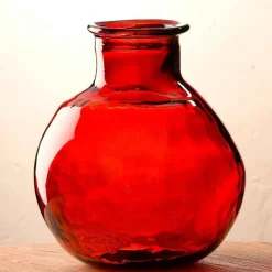 Oval Recycled Glass Balloon Vase, 12" - Red