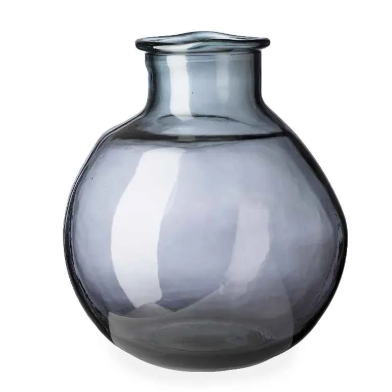 Oval Recycled Glass Balloon Vase, 12" - Smokey Blue