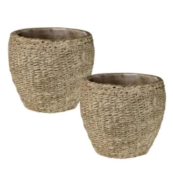 Pedro Cement Basket Large Cachepot, Set of 2