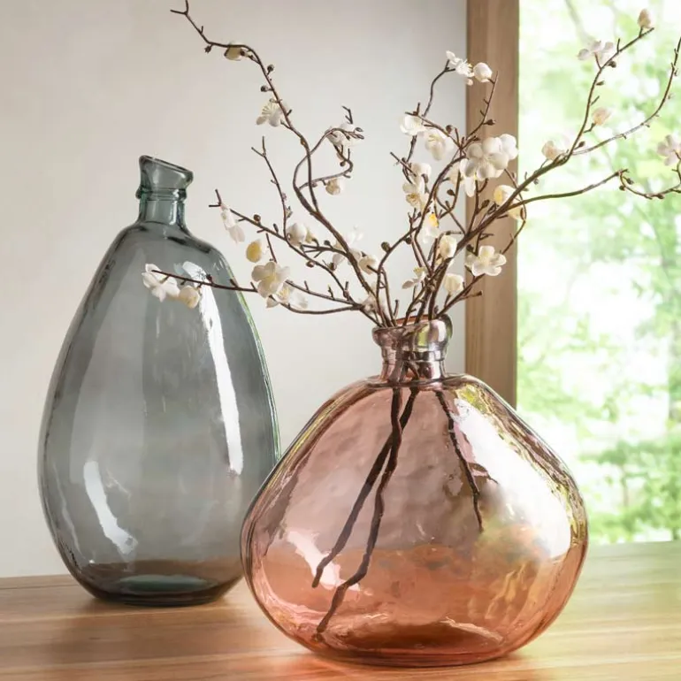 Pink and Gray Recycled Glass Balloon Vases, set of 2