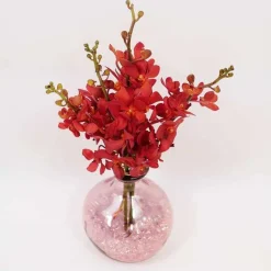 Pink 7" Balloon Vase with 5 Stems of Fresh Cut Orchids - Burgundy