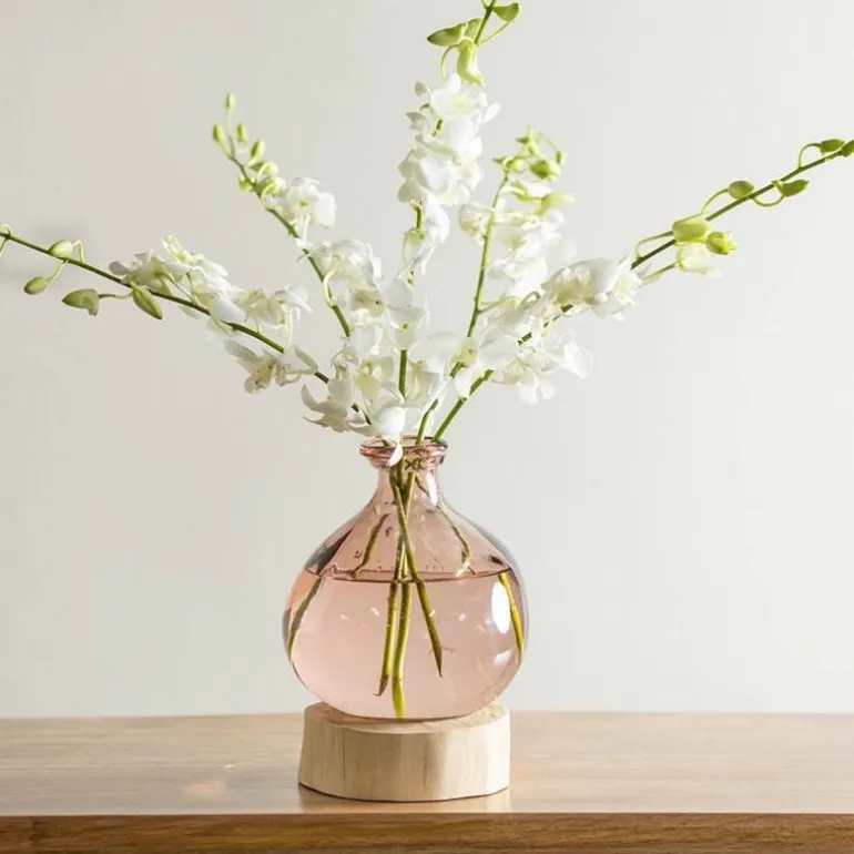 Pink 7" Balloon Vase with 5 Stems of Fresh Cut Orchids - White
