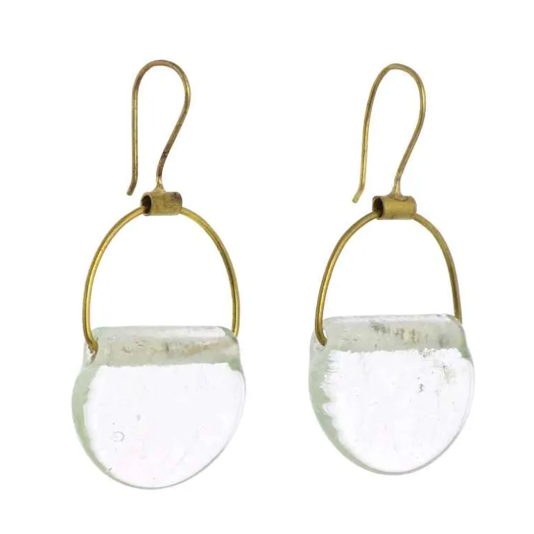 Playa Recycled Glass Drop Brass Earrings