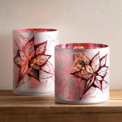 Poinsettia Glass Hurricane, Medium