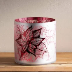 Poinsettia Glass Hurricane, Medium