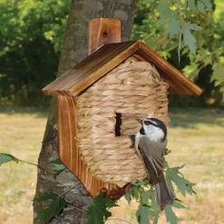 Post-Mounted Natural Grass Roosting Pocket Birdhouse