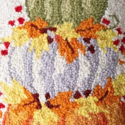 Pumpkin Cairn Hand-Hooked Wool Decorative Throw Pillow, 16