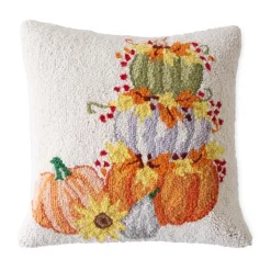 Pumpkin Cairn Hand-Hooked Wool Decorative Throw Pillow, 16