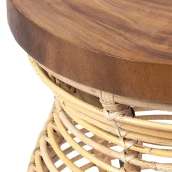 Rattan and Wood Side Table