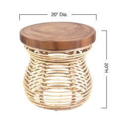 Rattan and Wood Side Table