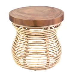 Rattan and Wood Side Table