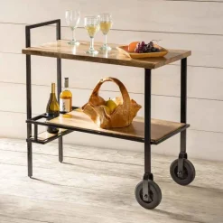 Reclaimed Live-Edge Wood Bar Cart