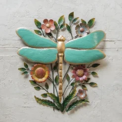 Reclaimed Metal Dragonfly Floral Wall Art