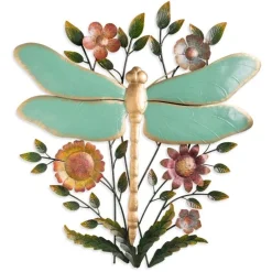 Reclaimed Metal Dragonfly Floral Wall Art